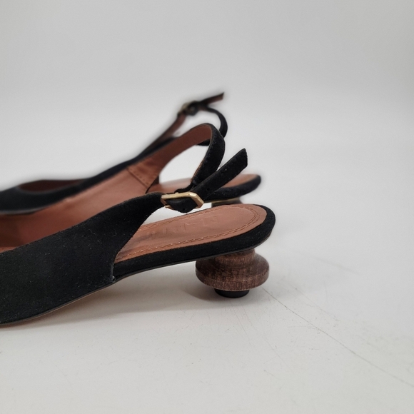 Souliers Martinez Black Pointed Toe Wooden Kitten Heel Slingback Size 8 EU 39 - Picture 15 of 16